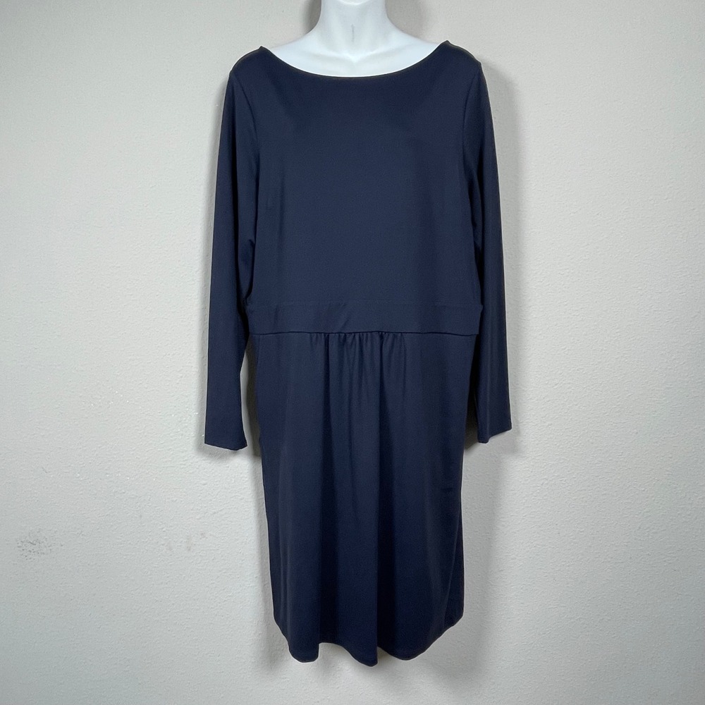 Talbots Dress Women L‎ Navy Blue Office Travel Long Sleeve Pockets Boat Neck
